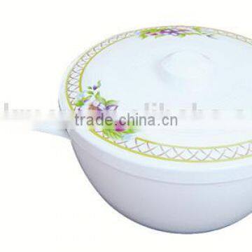 new design printed melamine soup tureen with lid and long handle CB-07