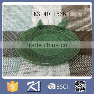 Glazed green porcelain dish plate in emerald green