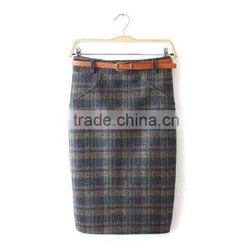 wholesale clothing buffalo plaid back slit skirt