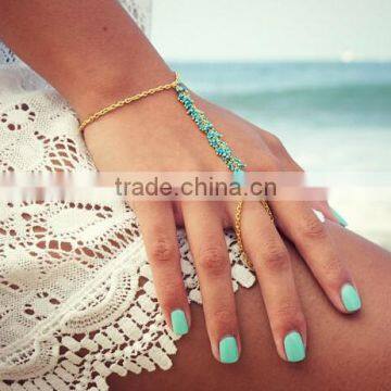 Women Turquoise Bracelet Slave Chain Hand Harness Finger Ring Jewelry Gift