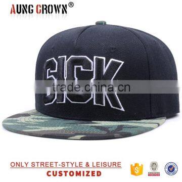 China factory custom logo camo brim snap back black