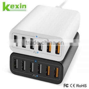 60W 6-Port Desktop USB Multi Port Smart Charger with PowerIQ Technology for Smartphones, Tablets