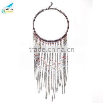 New style mix color Design natrual stone bead long tassel necklace crystal bead maxi necklace