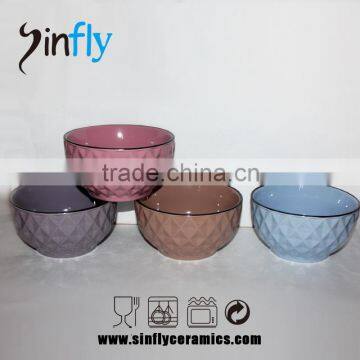 Stoneware Color Glazed Bowl With Emboss Figure