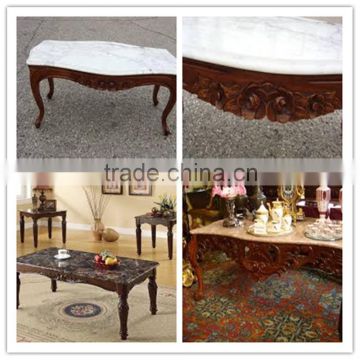 China 20 years factory wholesale hand carved coffee table marble top