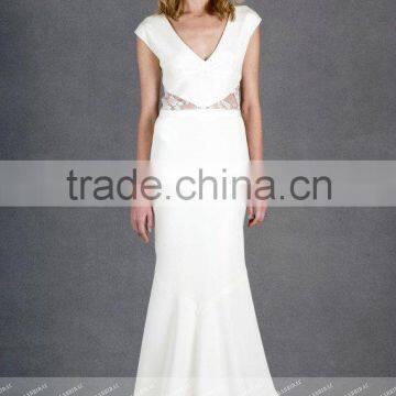 LC12 New Fashion Simple Cap Sleeve Lace Wedding Dress 2015 Mermaid Floor Length Vestido Para Casamento