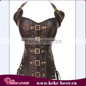 cheap hot sale sexy women stell boned waist trainer corset new design brown sexy leather corset wholesale plus sizee corsets