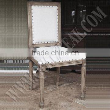 French Antique Distressed Linen Upholstered Dining Chairs