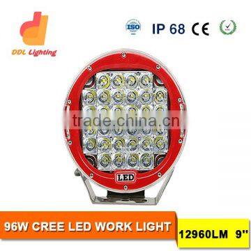 hot sale 9inch 96w red/black shape 12v led work driving light for offroad, suv, atv