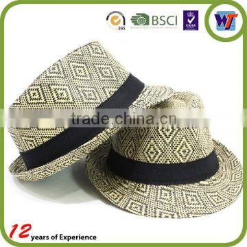 Fashion Unisex Dobby Promotional Paper Straw Hats With Black Band