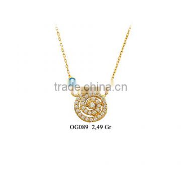 14K Solid Gold Evil Eye Lava Charm Necklace