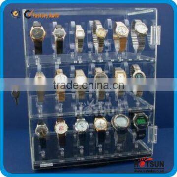 Wholesale desktop multi tiers acrylic watch display case with safe lock