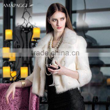 wholesale short white mink fur leisure coat for women