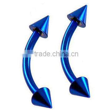 Blue Titanium Double spike Eyebrow Ring