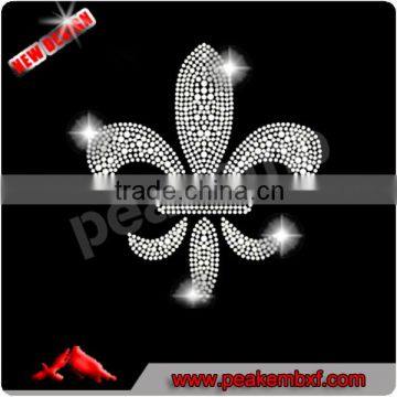 Beautiful hot fix motif fleur de lis rhinestone transfers iron on for t-shirt