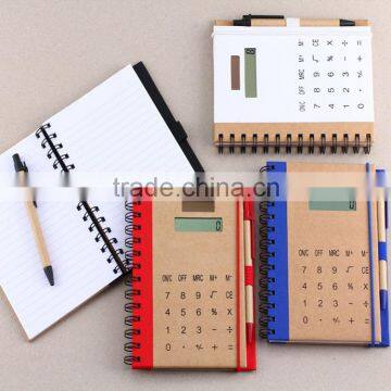 ECO spiral elastic band notebook with pen and calculator