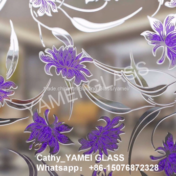 titanium acid etched pattern glass ,acid for glass etching, flower design glass etching