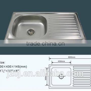 JZ-364 80x43 Export Indonesia Single Bowl Single Tray Stainless Steel Kitchen Sink photo-2