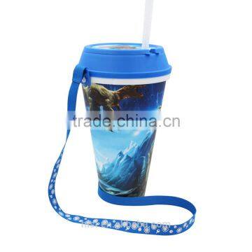 All in One Snacking And Drinking Movie Display Cup With Straw, IML Custom Logo Printed Drink Cup With Straw photo-2