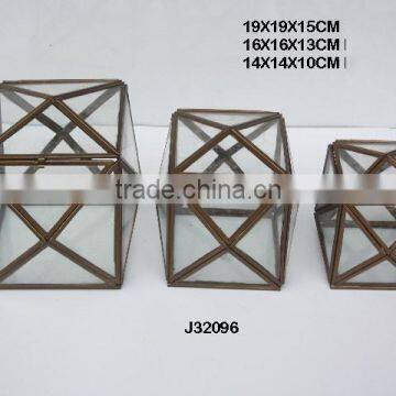 Glass boxes with triangular sides brass fittings in Antique brass finish