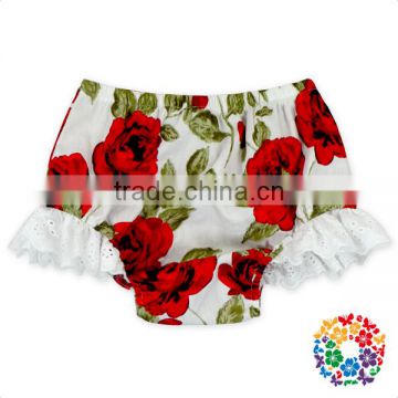 100% Organic Cotton Red Floral Bloomer Set For Diaper Girl Shorts