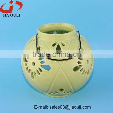 New deisgn home decoration green ceramic hurricane lamp, lantern