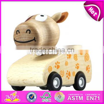 New items toddlers mini wooden cow toy car best sale cartoon wooden cow toy car W04A034