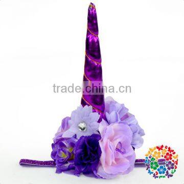 Fashion Bright Purple Unicorn Hair Band With Flowers Cute Cheap Kids Hair Accessories