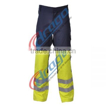 EN 11611 CVC cotton polyester FR safety pants with high visibility reflective tape