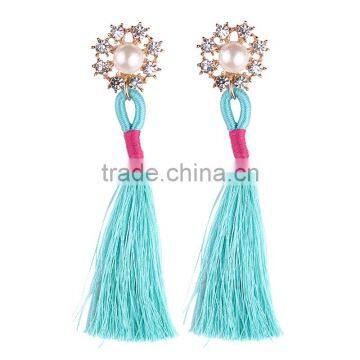 Bohemian Jewelry Imitation Pearls With Long Colorful Tassel Charms Earrings for Women photo-3