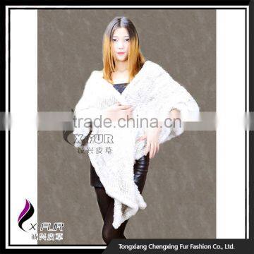 CX-B-28A 2016 Women Elegant White Cape Knitted Fashion Rabbit Fur Shawl