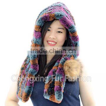 CX-C-242Q Genuine Rex Rabbit Fur Knitted Girls Fashion Winter Hat photo-5