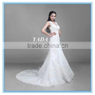 Fashion V Neck Tulle White Handmade Beaded Embroidery China Custom Made Wedding Dress photo-4