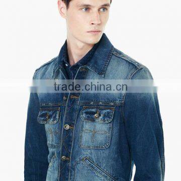 Top Fashion Blue Washed Ripped Denim Jacket Coat Men on Sale photo-3