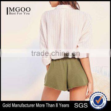 MGOO China Manufactured Terry Knit Gym Raw Cut Shorts Women Sports Wear Drawstring Waistband Shorts