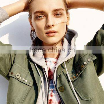 COOL Style GOLD-TONE Rivet Long Sleeves and Shirt Collar Ladies Jacket photo-4