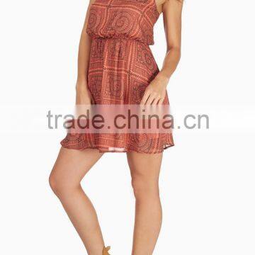 CORAL BROWN TRIBAL PRINT DRESS