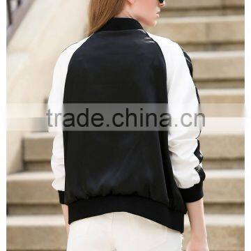 Ladies Autumn Embroidered Reversible Windproof Casual Bomber Jacket photo-5