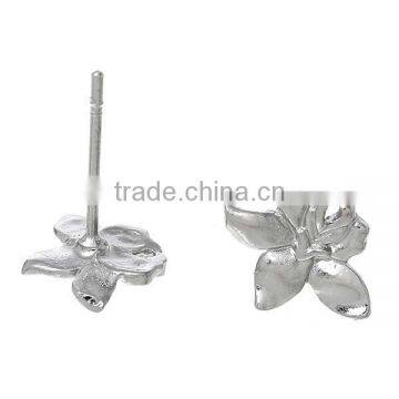 Copper Earring Findings Ear Studs Components Flower Silver Tone 14.0mm x 11.0mm photo-3