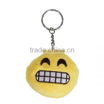 Custom Silver Tone Yellow Emoji Laughing Pattern PP Cotton Keychain Keyring