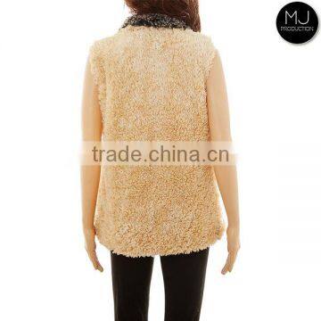 Wholesale Girls Plain Sleeveless Winter Faux Fur Warm Fur Monogrammed Sherpa Fleece Women Vest With Zipper and Pocket photo-5