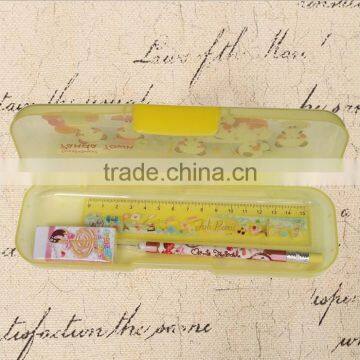 Curtom Logo Print Transparent Colorful Plastic Pencil Case Pen Boxes Set With Pencil Ruler and Eraser photo-2