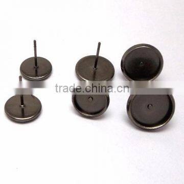 8mm 10mm Gunmetal Black Ear Stud Blank Base Round Earring Tray Cabochon Bezels Setting For Jewelry Making