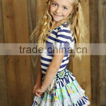 Multi ruffles skirt matching sleeveless blouse for bay girls clothes