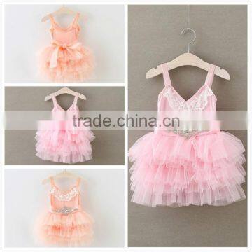 Flower girls party dresses with jewel belt peach baby dress 2016 tutu M6060402