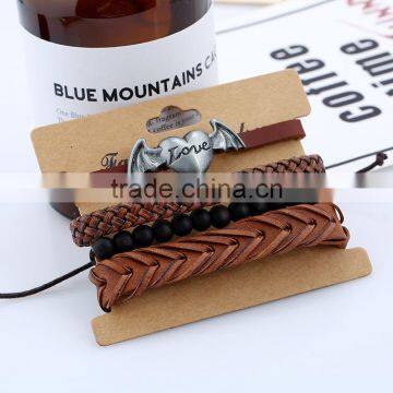 NEW Retro Angel Wing Heart Leather Charm Bracelet Plated DIY Braided Bangle 4 Pack photo-2