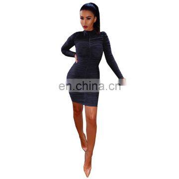 Europe And America Sexy Long Sleeve Package Hip One-Piece Dress