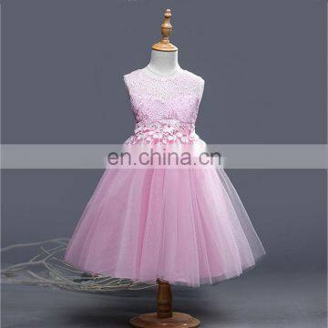 Pink Flower Girl Tulle Dress Petal Lace Sleeveless Puffy Frock Princess Costume