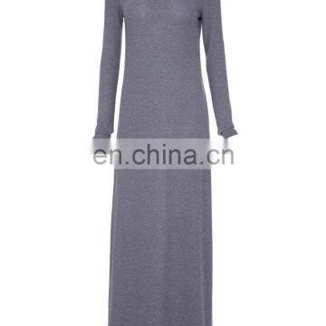 CHEFON Grey Slim Fit Jersey Maxi Dress Long Sleeve photo-2