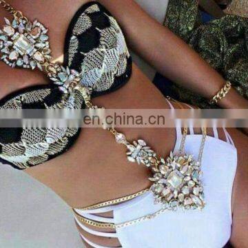 Rhinestone Flower Body Jewelry Statement Necklace Bikini Waist Party Jewelry